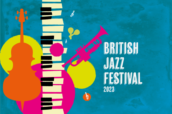 British Jazz festival 2023 dessin avec des instruments de musique