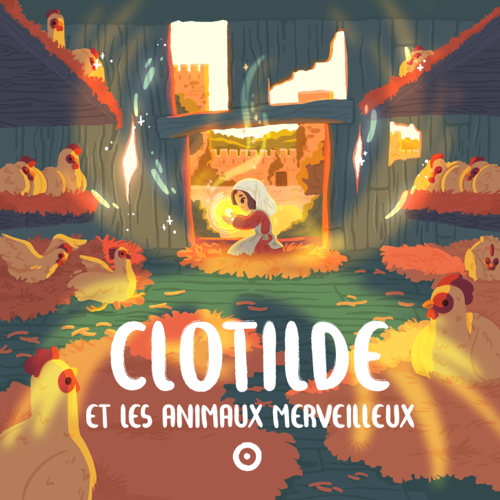 Visuel du nouveau podcast dans le thème de la campagne. Petite fille au milieu des poules